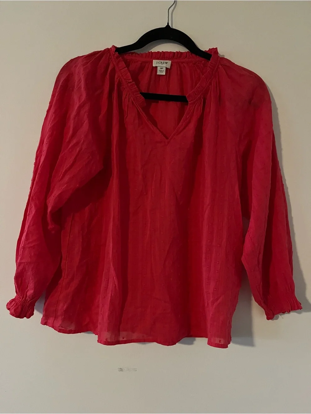 J Crew Red Swiss Dot 100% Cotton Peasant Top Small Petite Cottagecore Prairie
